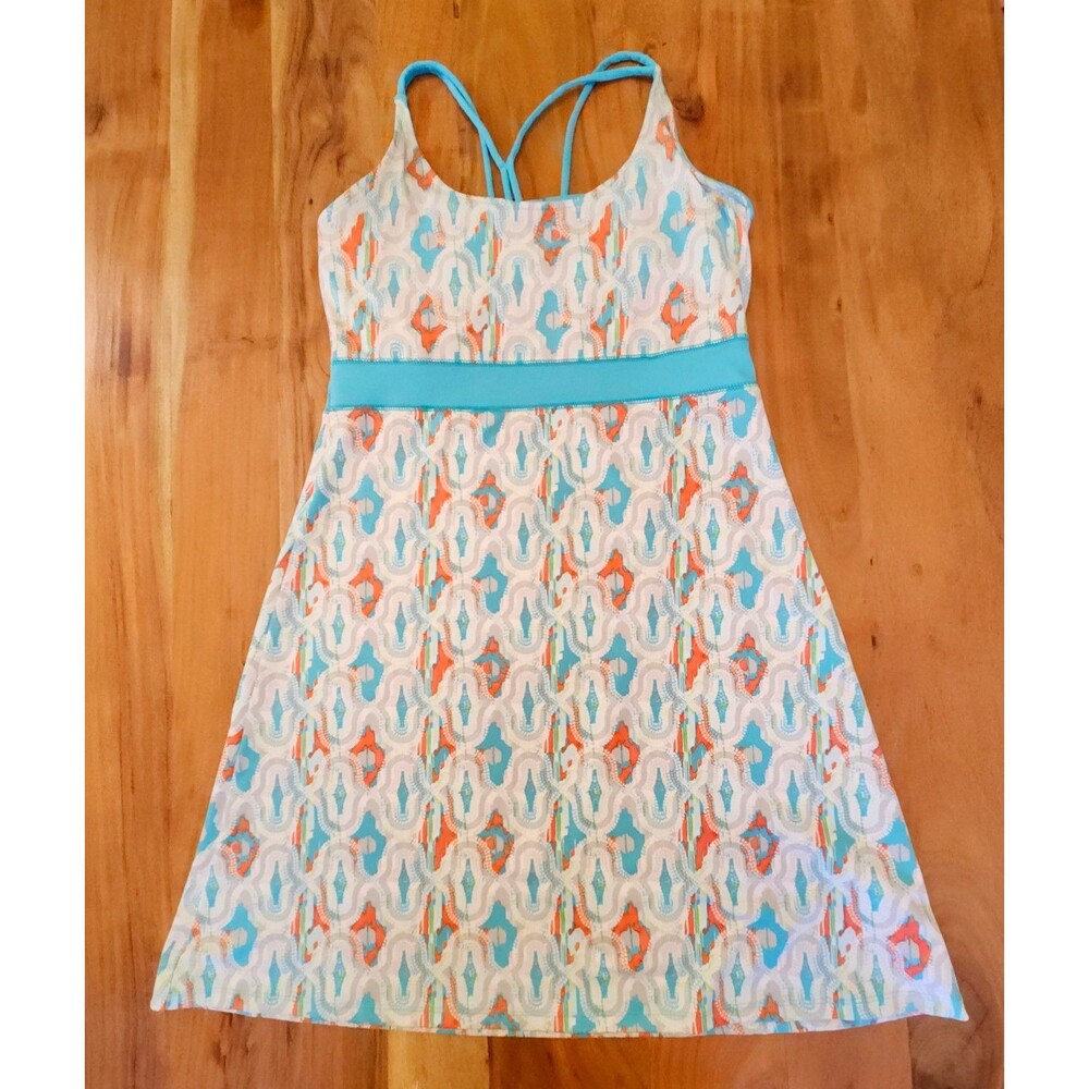 Soybu Womens Large Aqua Blue Ikat Strappy Back Athletic Dress Tenniscore